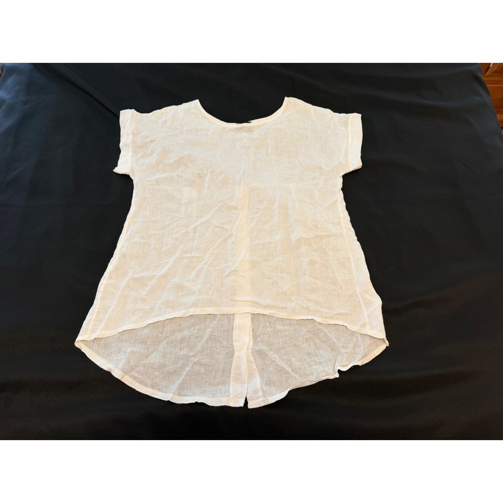 Terzo Millennio White 100% Linen High Low Button Back Blouse Italy Size M